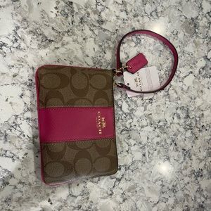 Coach wristlet brown with pink and gold